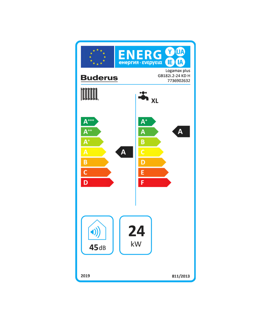 Buderus Logamax plus GB182i.2 24 kW Yoğuşmalı Kombi Enerji Etiketi