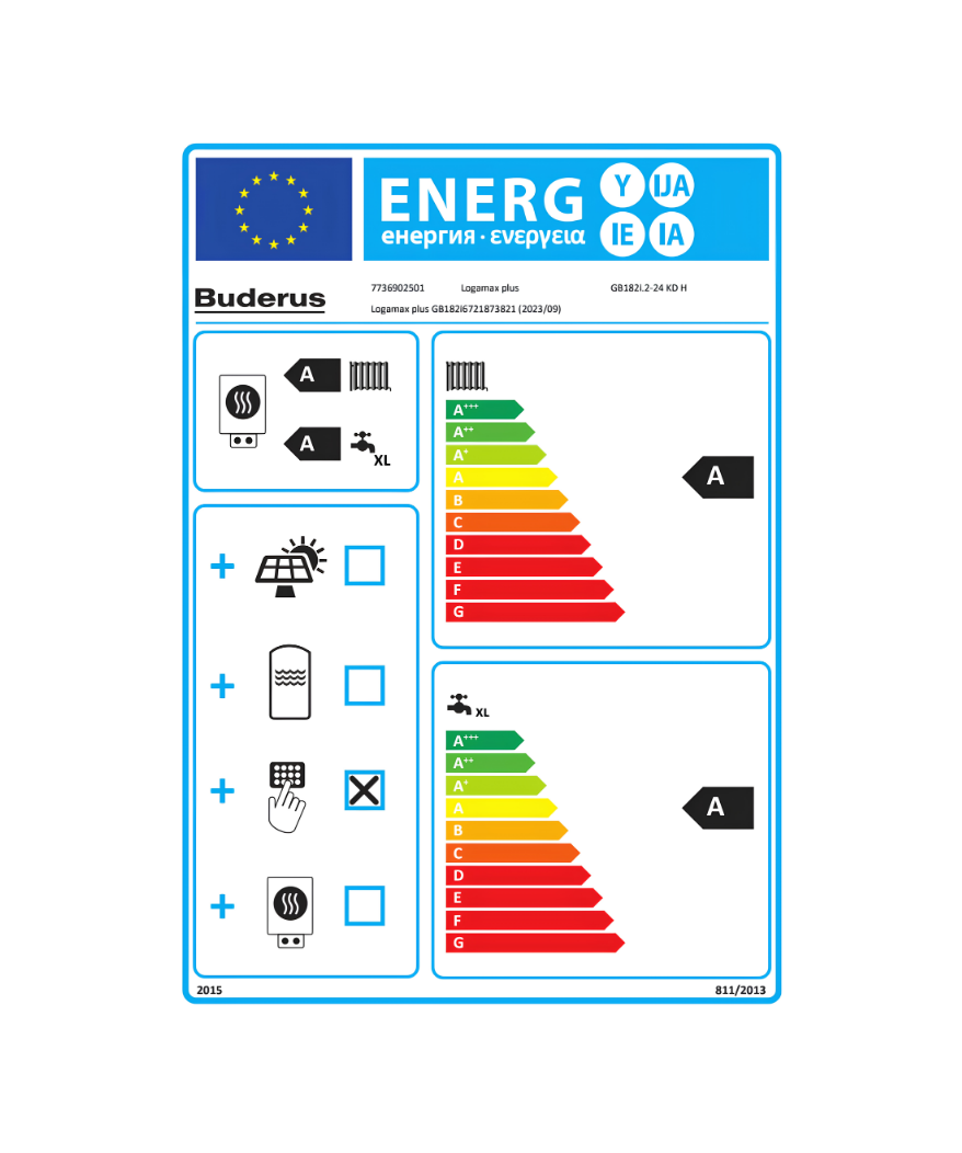 Buderus Logamax plus GB182i.2 Wi-Fi 24 kW Yoğuşmalı Kombi Enerji Etiketi
