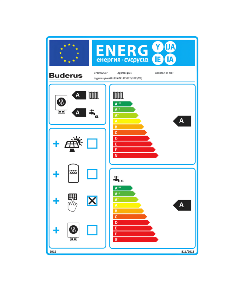 Buderus Logamax plus GB182i.2 Wi-Fi 35 kW Yoğuşmalı Kombi Enerji Etiketi